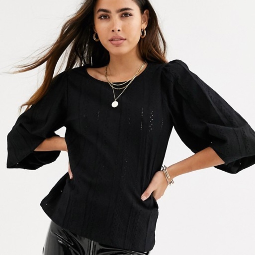 River Island blouson sleeve top in black